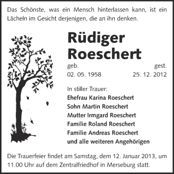Traueranzeige von Rüdiger Roeschert von Mitteldeutsche Zeitung Merseburg/Querfurt
