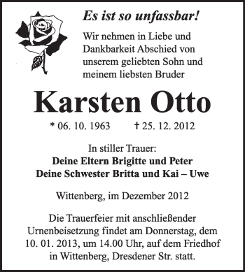 Traueranzeige von Karsten Otto von Mitteldeutsche Zeitung Jessen