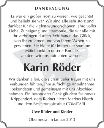 Traueranzeige von Karin Röder von Mitteldeutsche Zeitung Weißenfels