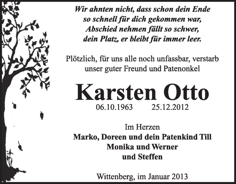 Traueranzeigen von Karsten Otto www.abschiednehmen.de
