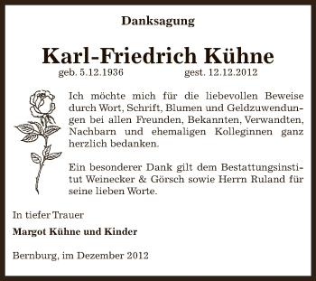 Traueranzeige von Karl-Friedrich Kühne von Mitteldeutsche Zeitung Bernburg