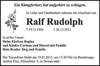 Traueranzeige von Ralf Rudolph von Mitteldeutsche Zeitung Dessau-Roßlau