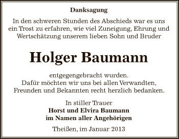 Traueranzeige von Holger Baumann von Mitteldeutsche Zeitung Zeitz