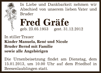 Traueranzeige von Fred Gräfe von Mitteldeutsche Zeitung Bernburg