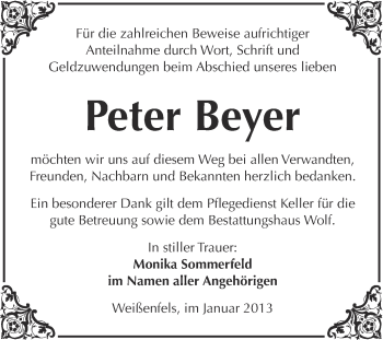Traueranzeige von Peter Beyer von Mitteldeutsche Zeitung Weißenfels