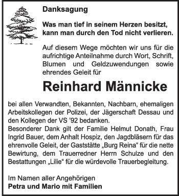 Traueranzeige von Reinhard Männicke von Mitteldeutsche Zeitung Dessau-Roßlau