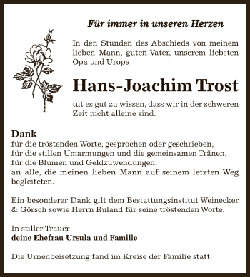 Traueranzeige von Hans-Joachim Trost von Mitteldeutsche Zeitung Bernburg