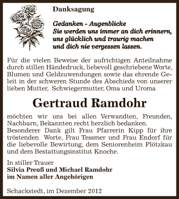 Traueranzeige von Gertraud Ramdohr von Mitteldeutsche Zeitung Bernburg