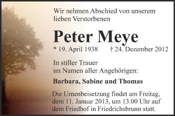 Traueranzeige von Peter Meye von Mitteldeutsche Zeitung Quedlinburg