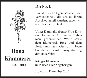 Traueranzeige von Ilona Kämmerer von Mitteldeutsche Zeitung Aschersleben