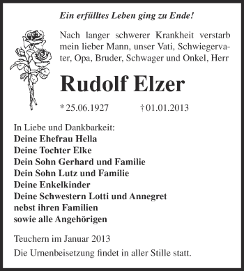 Traueranzeige von Rudolf Elzer von Mitteldeutsche Zeitung Weißenfels