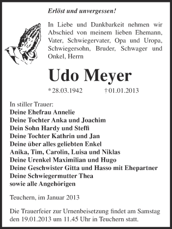 Traueranzeige von Udo Meyer von Mitteldeutsche Zeitung Weißenfels