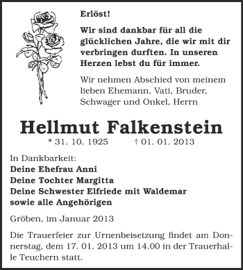 Traueranzeige von Hellmut Falkenstein von Mitteldeutsche Zeitung Weißenfels
