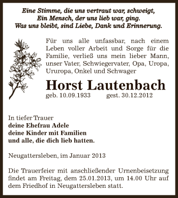 Traueranzeige von Horst Lautenbach von Mitteldeutsche Zeitung Bernburg