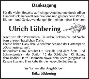 Traueranzeige von Ulrich Lübbering von Mitteldeutsche Zeitung Dessau-Roßlau