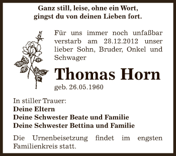 Traueranzeige von Thomas Horn von Mitteldeutsche Zeitung Dessau-Roßlau