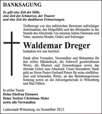 Traueranzeige von Waldemar Dreger von Mitteldeutsche Zeitung Jessen