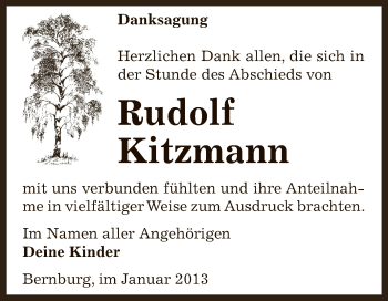 Traueranzeige von Rudolf Kitzmann von Mitteldeutsche Zeitung Bernburg