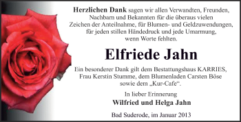 Traueranzeige von Elfriede Jahn von Mitteldeutsche Zeitung Quedlinburg