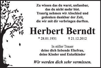 Traueranzeige von Herbert Berndt von Mitteldeutsche Zeitung Bernburg