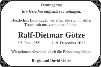 Traueranzeige von Ralf-Dietmar Götze von Mitteldeutsche Zeitung Weißenfels