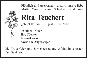 Traueranzeige von Rita Teuchert von Mitteldeutsche Zeitung Aschersleben