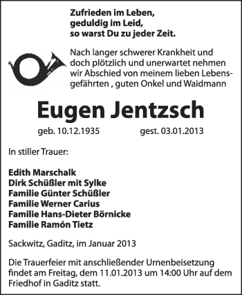 Traueranzeige von Eugen Jentzsch von Mitteldeutsche Zeitung Jessen