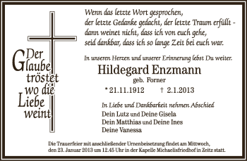 Traueranzeige von Hildegard Enzmann von Mitteldeutsche Zeitung Zeitz