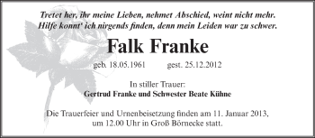 Traueranzeige von Falk Franke von Mitteldeutsche Zeitung Aschersleben