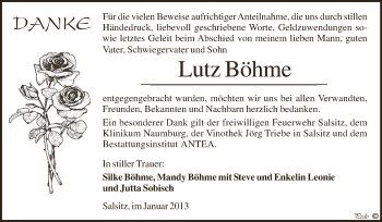 Traueranzeige von Lutz Böhme von Mitteldeutsche Zeitung Zeitz