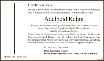 Traueranzeige von Adelheid Kahnt von Mitteldeutsche Zeitung Zeitz