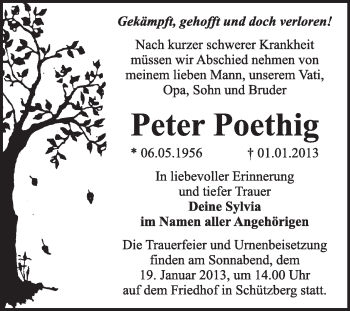 Traueranzeige von Peter Poethig von Mitteldeutsche Zeitung Jessen