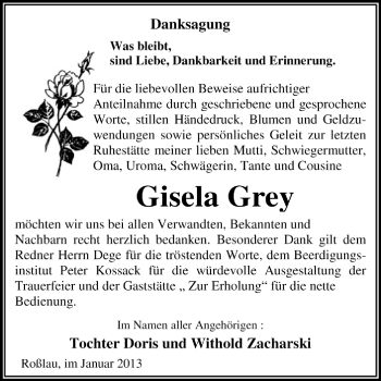 Traueranzeige von Giesela Grey von Mitteldeutsche Zeitung Dessau-Roßlau