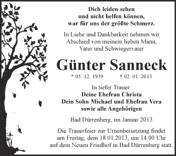 Traueranzeige von Günter Sanneck von Mitteldeutsche Zeitung Merseburg/Querfurt