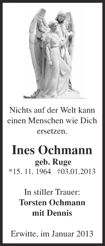 Traueranzeige von Ines Ochmann von Mitteldeutsche Zeitung Quedlinburg