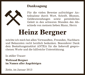 Traueranzeige von Heinz Bergner von Mitteldeutsche Zeitung Zeitz