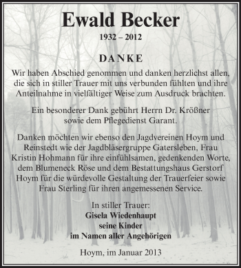 Traueranzeige von Ewald Becker von Mitteldeutsche Zeitung Aschersleben
