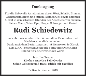 Traueranzeige von Rudi Schiedewitz von Mitteldeutsche Zeitung Bernburg