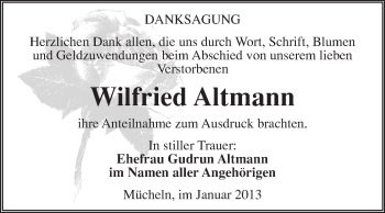 Traueranzeige von Wilfried Altmann von Mitteldeutsche Zeitung Merseburg/Querfurt