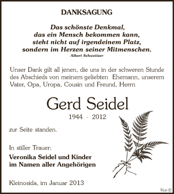 Traueranzeige von Gerd Seidel von Mitteldeutsche Zeitung Zeitz