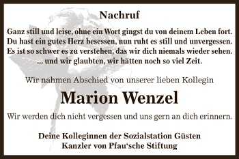 Traueranzeige von Marion Wenzel von Mitteldeutsche Zeitung Bernburg