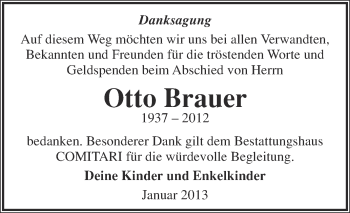 Traueranzeige von Otto Brauer von Mitteldeutsche Zeitung Weißenfels