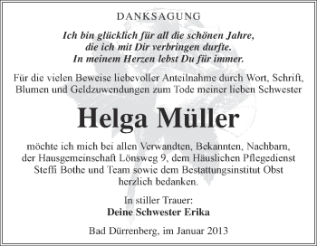 Traueranzeige von Helga Müller von Mitteldeutsche Zeitung Merseburg/Querfurt