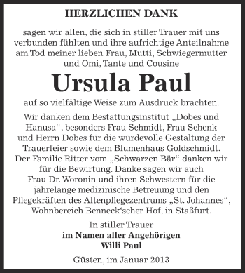Traueranzeige von Ursula Paul von Mitteldeutsche Zeitung Bernburg