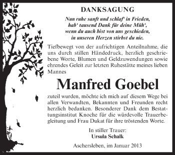 Traueranzeige von Manfred Goebel von Mitteldeutsche Zeitung Aschersleben