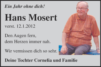 Traueranzeige von Hans Mosert von Mitteldeutsche Zeitung Weißenfels
