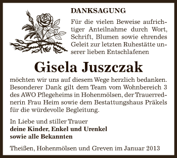 Traueranzeige von Gisela Juszczak von Mitteldeutsche Zeitung Zeitz