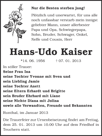 Traueranzeige von Hans-Udo Kaiser von Mitteldeutsche Zeitung Weißenfels