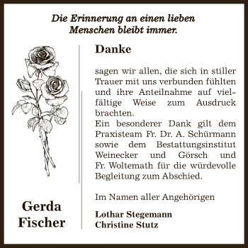 Traueranzeige von Gerda Fischer von Mitteldeutsche Zeitung Bernburg