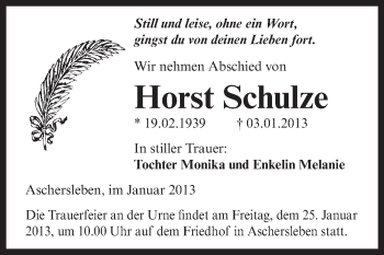 Traueranzeige von Horst Schulze von Mitteldeutsche Zeitung Aschersleben